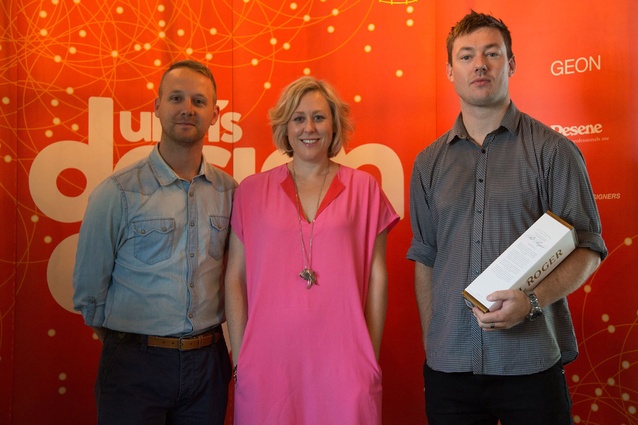 <em>Urbis</em> editor, Kirsten Matthew, with Showroom22's Murray Bevan and BoConcept's Jeff Davoren.