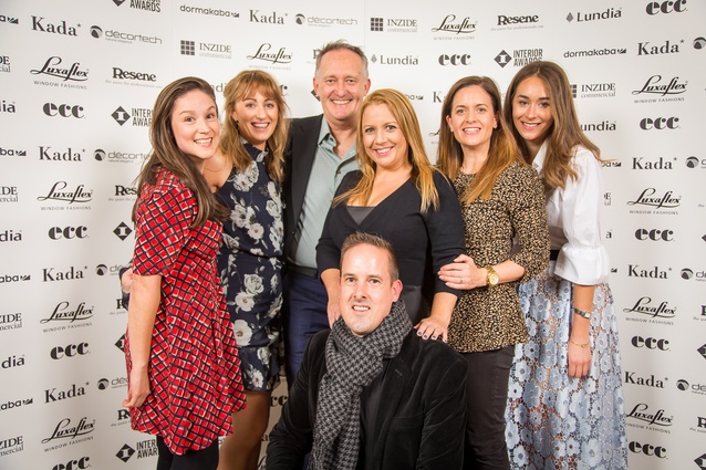 Erika Rodriguez, Millie Clarke, Gerald de Bie, Talia Indyk, Katie Bell, Lily Gilbert and (front) Aaron Hill (Interior Awards sponsor ECC).